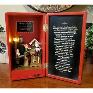 Roman Inc Christmas Musical Red 7" Fridge With Working Elves LED Light Vtg WORKS